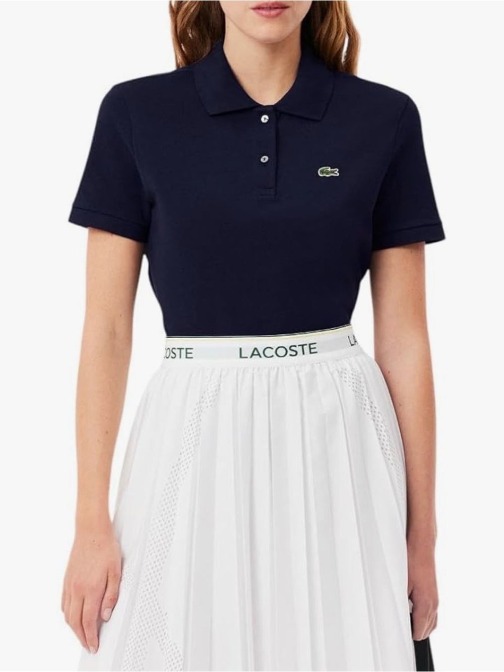 Lacoste Navy Short-Sleeve Piqué Polo with Green Crocodile